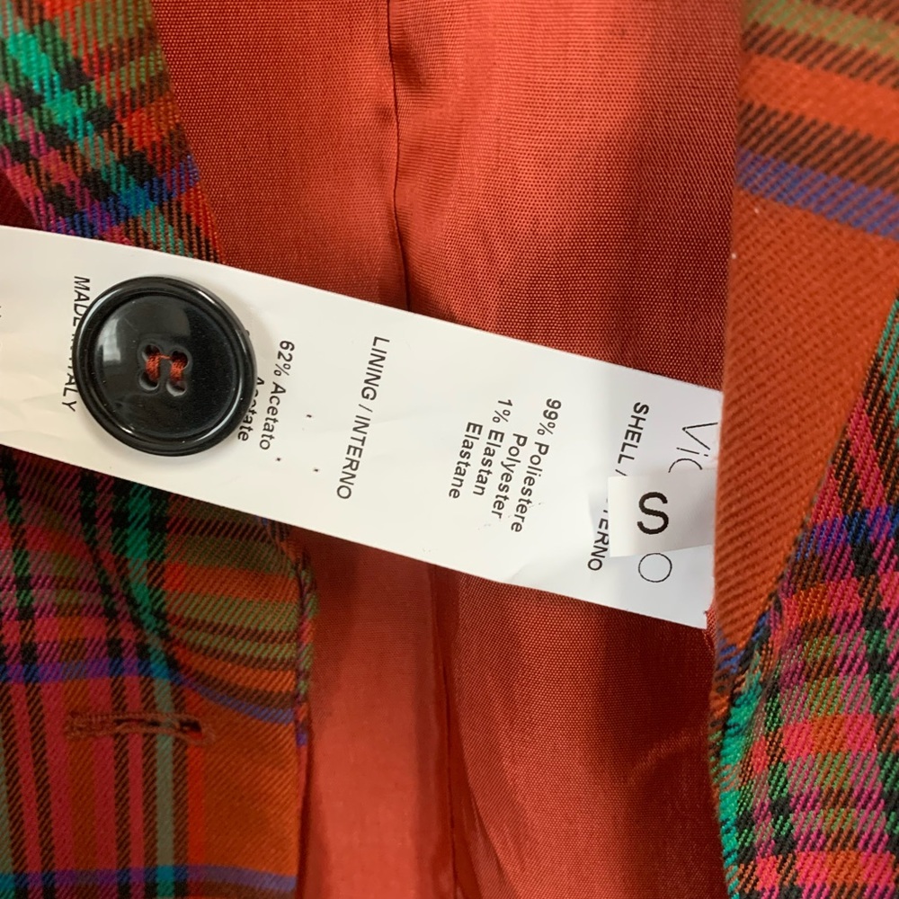 Brand new with tags Vicolo Orange Plaid Clueless style skirt suit blazer set S M - Picture 3 of 6